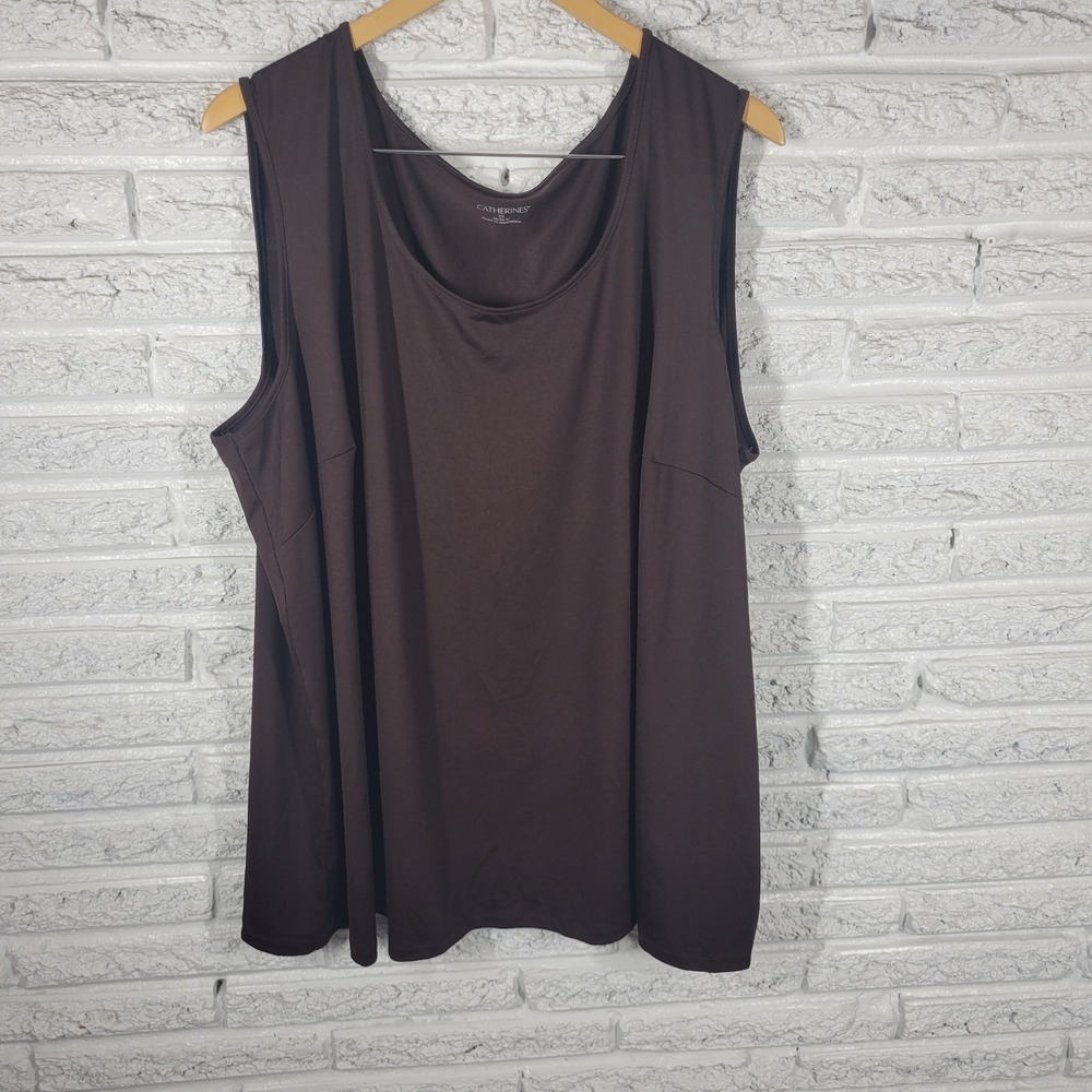 Catherines Womens 3X Brown Tank Top Shell Solid Sleeveless Stretch Casual Travel